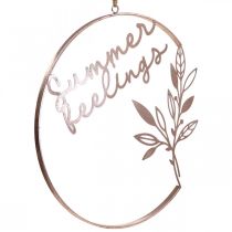 daiktų Sienų dekoracija „Vasaros jausmai“ dekoratyvinis žiedas, metalinė vasaros dekoracija pakabinimui, Ø49cm, rožinė metalo ir turkio spalvos