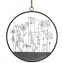 Sienų apdaila gėlių žiedas vasaros dekoras metalas pilkas/juodas Ø38cm