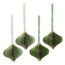 daiktų Vintažiniai kalėdiniai papuošalai, žalias ir auksinis popierius, Ø8 cm, 4 vnt. rinkinys