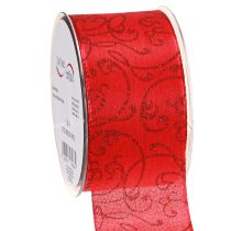 daiktų Kalėdinė juostelė su gėlių ornamentais raudona 60mm 15m