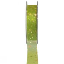 daiktų Kaspinas Kalėdų, organzos kaspinas žalias žvaigždžių raštas 25mm 25m