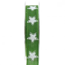 Kalėdinė lininė juostelė su žalia žvaigždute 25mm 15m