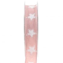 Kalėdinė lininė juostelė su rožine žvaigždute 25mm 15m
