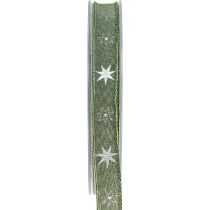 Kalėdų kaspinas žvaigždžių dovanų kaspinas žalias sidabras 15mm 20m