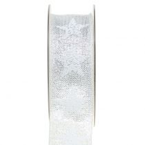 Kalėdinė juostelė su žvaigždžių raštu balta, sidabrinė 40mm 15m