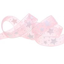 daiktų Kalėdinė organza juostelė su žvaigždės motyvu 15mm 20m