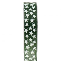 Kalėdinė juostelė su žvaigždute žalia, balta 25mm 20m