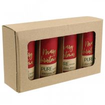 daiktų Raudonos Advento žvakės „Linksmų Kalėdų“ iš stearino ir rapsų vaško, Kalėdų dekoracijoms, 4 vnt. rinkinys, 130/60 mm