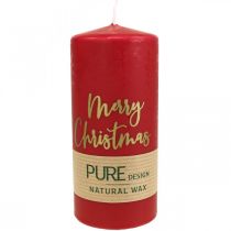 PURE stulpelio žvakės Merry Christmas 130/60mm vaško raudona 4vnt