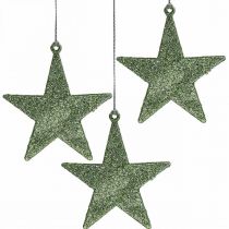 Kalėdinės dekoracijos žvaigždės pakabukas mėtų blizgučiai 10cm 12vnt