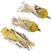 daiktų Kalėdinė dekoracija paukštis ant segtuko žalias, blizgučiai 12 cm 6 vnt. įvairių