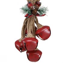 daiktų Kalėdinė pakabinama dekoracija, raudoni varpeliai su kaspinu, 51 cm, šventinė pakabinama dekoracija, kalėdinis ornamentas, durų vainikas