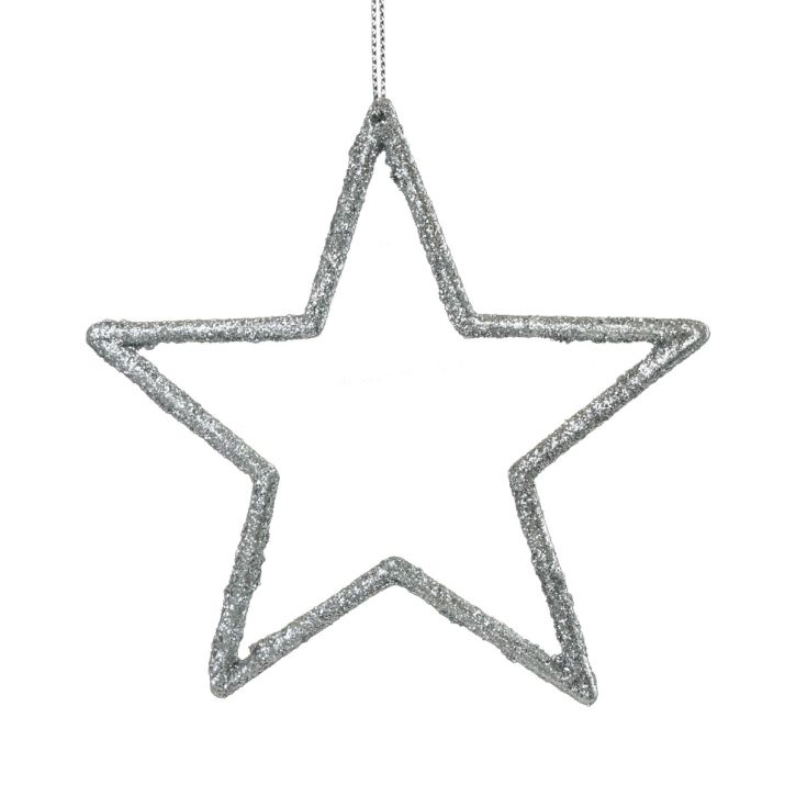 daiktų Kalėdinės dekoracijos žvaigždės pakabukas sidabro blizgučiai 12cm 12vnt