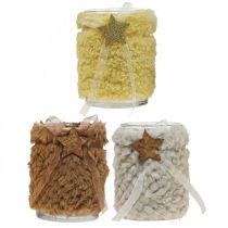 daiktų Kalėdinės dekoracijos žibintas stiklinis dirbtinis kailis H12cm Ø9,5cm 3vnt