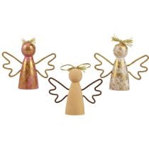 Kalėdinis angelas medinis papuošimas auksinė dekoratyvinė kabykla 9×3×7,5cm 6vnt