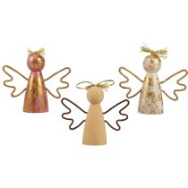 daiktų Kalėdų angelas medinis papuošimas auksinis dekoratyvinis kabykla 9×3×7,5cm 6 vnt