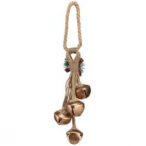 daiktų Dideli auksiniai kalėdiniai varpeliai su kaspinu ir eglės šakomis, šventinė durų ir kambario puošmena, 51 cm