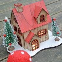 Kalėdinis namelis su LED apšvietimu natūralus, raudonos medienos 20 × 15 × 15 cm