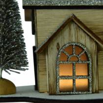 Kalėdinis namelis su natūraliu LED apšvietimu, blizgantis medis 20 × 17 × 15cm