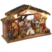 daiktų Kalėdų gimimo scena su figūrėlėmis ir LED rankomis pieštais 23×14cm