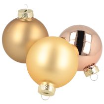 daiktų Kalėdinių žaisliukų trio aukso ir rožinės spalvos – elegantiškas 3 vnt. rinkinys su blizgesiu ir stiliumi, 5 cm, 24 vnt.