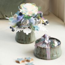 daiktų Kalėdinis stiklinis žaisliukas – perlamutrinis su vaivorykštės efektu ir metaliniu pakabuku, 5 cm, 24 vnt.