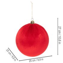 daiktų Raudonas aksominis kalėdinis kamuoliukas, didelis dekoratyvinis kamuoliukas pakabinimui, 25 cm, 2 vnt.