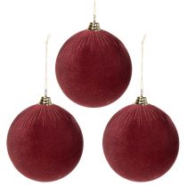 daiktų Didelis raudono aksomo imitacijos kalėdinis žaisliukas, 20 cm, 3 vnt.
