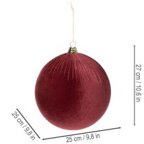 daiktų Didelis raudono aksomo kalėdinės eglutės papuošalas pakabinimui, 25 cm, 2 vnt.
