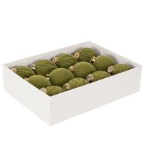 daiktų Kalėdinis eglutės žaisliukas, aksominės išvaizdos, žalias, tekstūruotas mišinio audinys, 8 cm, 12 vnt. Kalėdinis žaisliukas, samanų žalios spalvos, plastikiniai žaisliukai, samanų žalios spalvos. Prie kiekvieno žaisliuko pridedamos medvilninės virvelės.