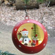 Kalėdinis kamuolys pakabinti sniego senį ir LED raudoną Ø14cm Baterijoms