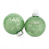 Kalėdinis rutulys, eglutės papuošimai, stiklinis rutulys žaliai marmuruotas H6,5cm Ø6cm tikras stiklas 24vnt