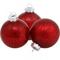Kalėdų eglutės rutulys, medžio pakabukas, kalėdinis rutulys raudonas marmuras H6,5cm Ø6cm tikras stiklas 24vnt