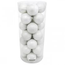 daiktų Sniego gaublys, medžio pakabukas, eglutės puošmena, žiemos puošmena balta H6,5cm Ø6cm tikras stiklas 24 vnt.