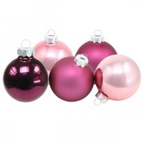 daiktų Mini medžio rutuliai, Kalėdų kamuoliukų mišinys, Kalėdų eglutės pakabukas violetinis H4.5cm Ø4cm tikras stiklas 24vnt.