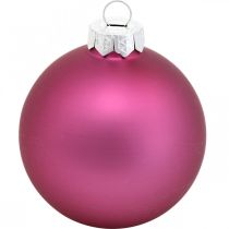 Kalėdiniai rutuliai, eglutės papuošimai, eglutės rutuliukai violetiniai H6.5cm Ø6cm tikras stiklas 24vnt.