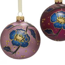 Kalėdiniai rutuliai stikliniai violetiniai kalėdiniai rutuliai gėlė Ø8cm 6vnt