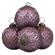 Kalėdiniai rutuliai stikliniai violetiniai Kalėdų eglutės rutuliai vintage Ø7cm 4vnt
