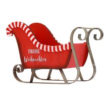 Kalėdinės rogės Medinės Metalinės Raudonos Linksmų Kalėdų L26cm
