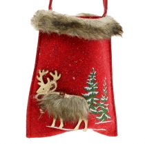 Kalėdinis krepšys raudonas su kailiuku 15,5cm x 18cm 3vnt