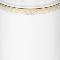 daiktų Balta muaro rašto vainiko juostelė su auksiniu perlų kraštu, 175 mm - Elegantiška juostelė dekoravimui ir floristikai