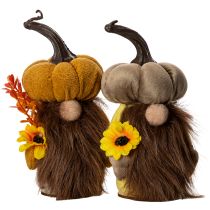 daiktų Rudens figūrėlė moliūgas gnomas su saulėgrąža ir barzda 16cm 2vnt.