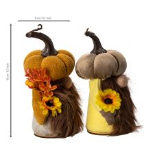 daiktų Rudens figūrėlė moliūgas gnomas su saulėgrąža ir barzda 16cm 2vnt.