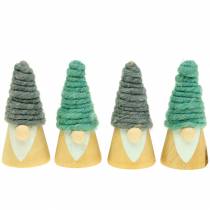 Kalėdinė puošmena medinė figūrėlė gnomas su vilnone kepure 7cm 8vnt