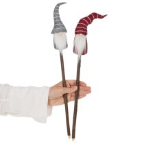 daiktų Dekoratyvinė nykštuko figūrėlė su dryžuota kepure ant medinio pagaliuko, 46 cm, 6 dalys