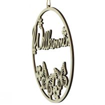 daiktų Sveikinimo ženklas, medinis dekoratyvinis žiedas su drugeliu, Ø21,5 cm, 4 dalys - durų vainiko dekoracija, spyruoklinė, natūrali spalva