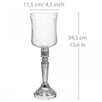 Žibinto stiklo žvakių stiklas antikvarinis atrodo skaidrus, sidabrinis Ø11,5cm H34,5cm