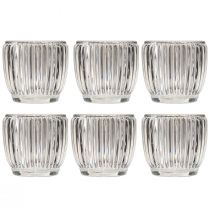 daiktų Žibintų stiklinis žvakių indas su grioveliais skaidrus Ø7cm 6 vnt