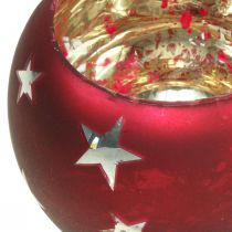 daiktų Žibinto stiklo arbatinės žvakidės stiklas su žvaigždėmis raudona Ø12cm H9cm
