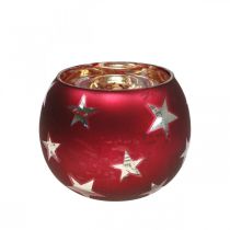 daiktų Žibinto stiklo arbatinės žvakidės stiklas su raudonomis žvaigždėmis Ø9cm H7cm